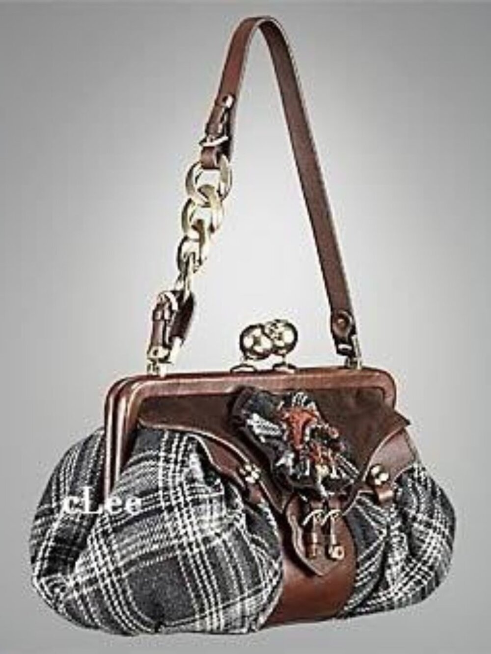NWT VINTAGE JUICY COUTURE Handbag It Girl Frame Bag Brown Leather Plaid